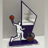 Reconocimiento en acrílico morado 3mm  con relieves en acrílico plata espejo -21 cm x 30 cm (A17247)