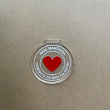 Medalla en acrilico transparente 3 mm con vinil rojo y grabado laser - 8 cm  (C 69818)