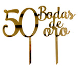 Cake topper en acrilico dorado espejo 3 mm - 20 cm x 16 cm (A16282)