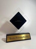 Trofeo en acrílico transparente con acrílico negro y graboplac dorado -25 cm x 30cm (C75288)