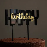 Cake topper "Happy Birthday en acrilico negro - 20 cm (A16780)