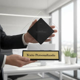 Trofeo en acrílico transparente con acrílico negro y graboplac dorado -25 cm x 30cm (C75288)