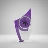Reconocimiento en acrilico transparente 3 mm con acrilico morado 3 mm -12 cm x 24 cm (A17247)