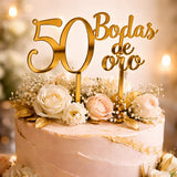 Cake topper en acrilico dorado espejo 3 mm - 20 cm x 16 cm (A16282)