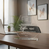 Reconocimiento en acrilico transparente 3mm con grabado laser -16  cm x 15 cm (A17258)
