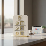 Stand de redes en acrilico blanco 3 mm con acrilico dorado espejo - 20 cm x 27 cm (C70250)