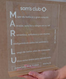 Reconocimiento en acrilico transparente 3 mm con leyenda en grabado laser -22.5 cm x 28.3 cm (A16920)