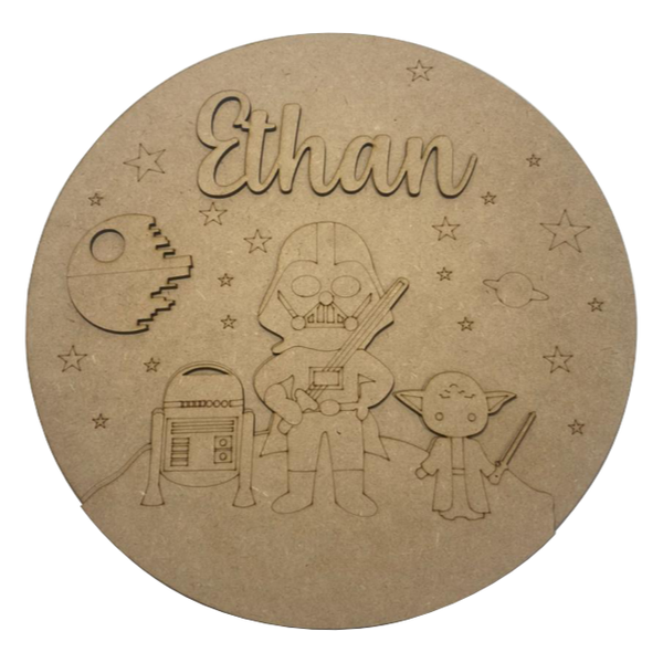 letrero circular con nombre y dibujos en relieve-30 cm de diámetro (14642)