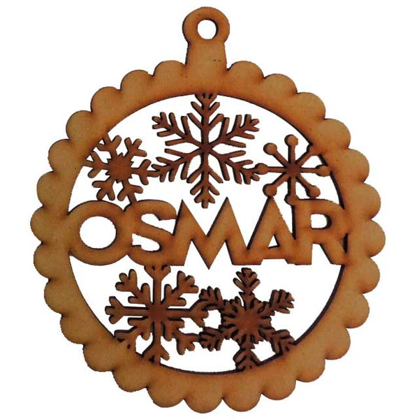 Esfera Copos De Nieve Con Borde Decorado mdf 3mm de 12 cm diámetro (14638) (12 Pzas)
