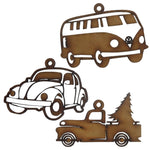 Paquete de 3 colgantes decorativos navideños en forma de carros mdf 3mm - 8x6cm (8642)