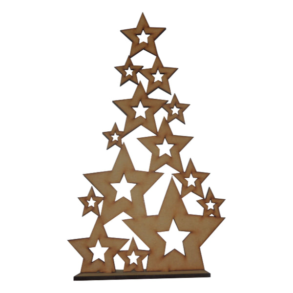 Pino decorativo de estrellas con base en mdf 6mm -50x28 cm (8668)