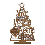 Pino decorativo con figuras navideñas y con palabras amor paz alegria mdf 3mm de 42x27 cm (8669)