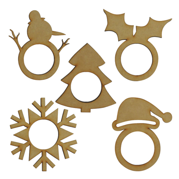 Paquete de anillos para servilletas de figuras navideñas mdf 6mm-9 cm (9469)