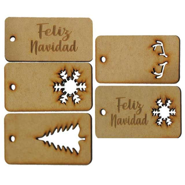 Tag decorativo navideños mdf 3mm -10x5 cm (7913)