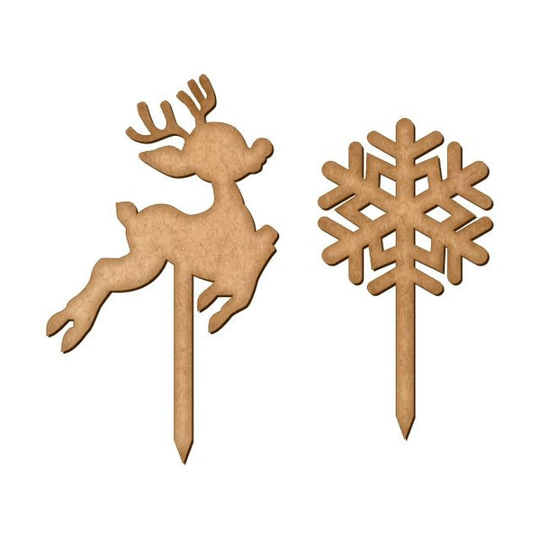 Paquete de mini cake toppers reno y copo de nieve - 7x 4 cm (8821)