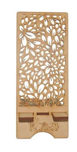 Porta Celular Floreado Portatil Desarmable Y Personalizado En Mdf 6 Mm