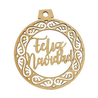 Esfera Feliz Navidad Garigoleada mdf 3mm de 12 cm diámetro  (5019) (12 Pzas)
